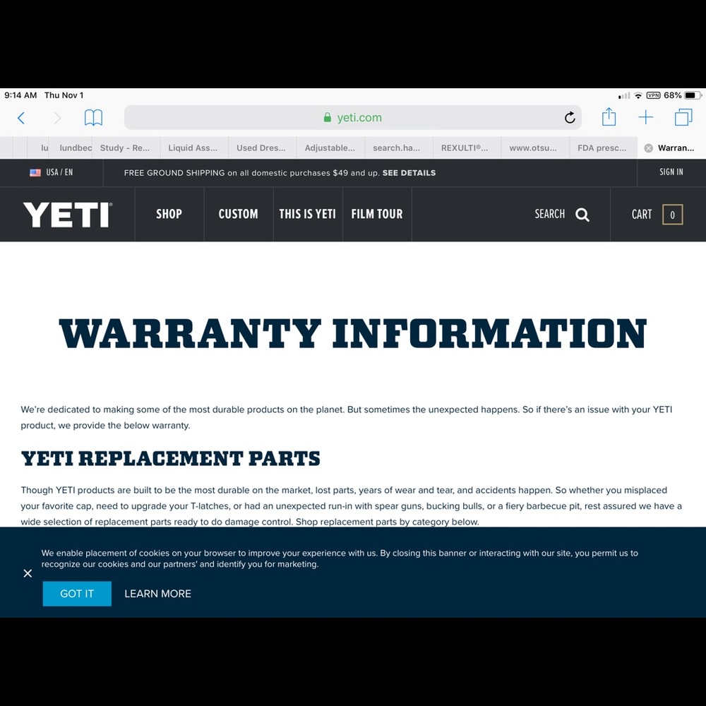 Warranty for Yeti 40 Hopper